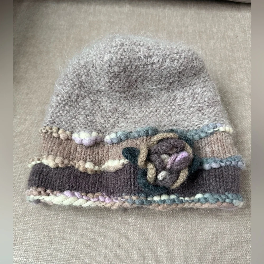Handmade Knit Hat with Floral Accent